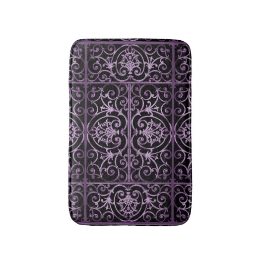 Lila und schwarze Blätter Badematte (Vorderseite Vertikal)