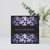 Lila und schwarze Blume 40. Geburtstag Einladung (Stehend Vorderseite)