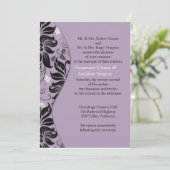 Lila und schwarze Blumenhochzeits-Einladung Einladung (Stehend Vorderseite)