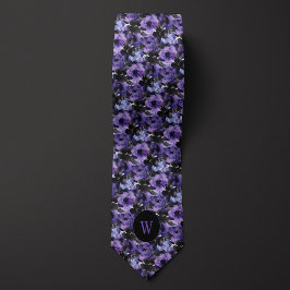 Lila und schwarze Blütenmonogramm Krawatte