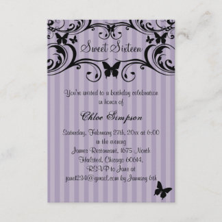 Lila und schwarze Butterfly Sweet16 Einladung