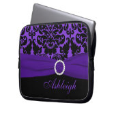 Lila und schwarze Damast IMITAT Band-Laptop-Hülse Laptopschutzhülle (Vorderseite Links)