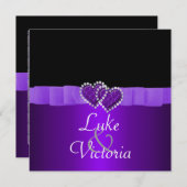 Lila und schwarze Diamant-Locking-Herzen Hochzeite Einladung (Vorne/Hinten)