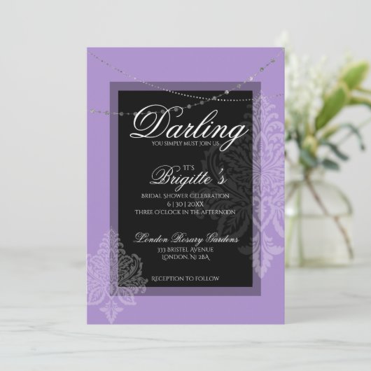 Lila und schwarze Einladung (Stehend Vorderseite)