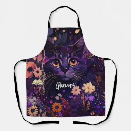Lila und schwarze "Floral Cat" Schürze
