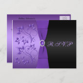 Lila und schwarze Floral R.S.V.P Postkarte (Vorne/Hinten)