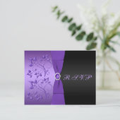 Lila und schwarze Floral R.S.V.P Postkarte (Stehend Vorderseite)