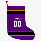 Lila und schwarze Fußballmannschaft Personalisiert Kleiner Weihnachtsstrumpf (Vorderseite)