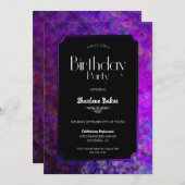 Lila und schwarze Geburtstagsparty Einladung (Vorne/Hinten)