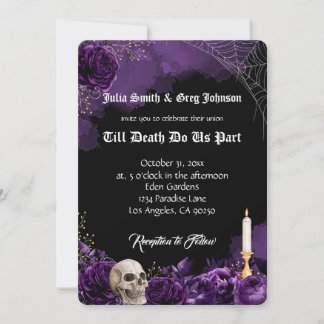Lila und schwarze gothische Hochzeitseinladung