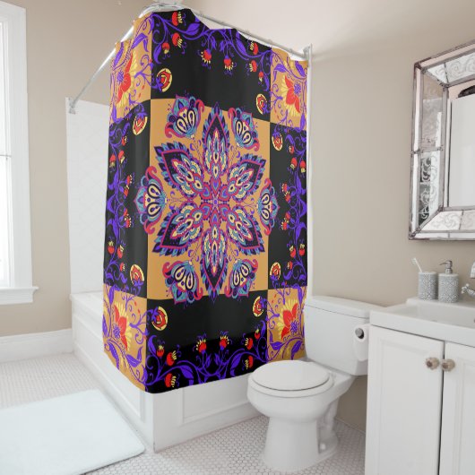 Lila und schwarze grafische Kunstwerke, Violettatu Duschvorhang (Beispiel)