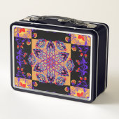 Lila und schwarze grafische Kunstwerke, Violettatu Metall Brotdose (Rückseite)