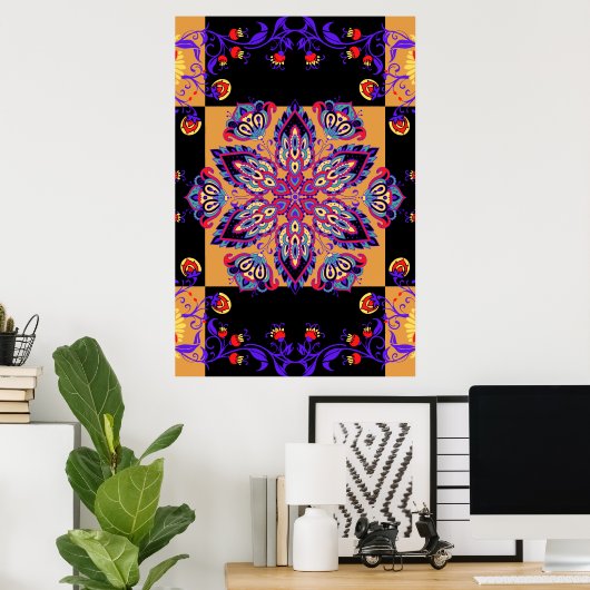 Lila und schwarze grafische Kunstwerke, Violettatu Poster (Heimbüro)