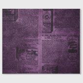 Lila und schwarze Grunge bedrückte Vintage Zeitung Geschenkpapier (Flach)