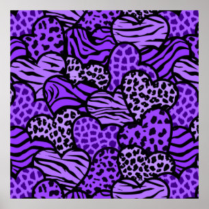 Lila und schwarze gürtelige Tierherzen Poster