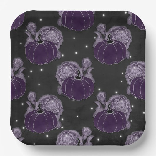 LILA UND SCHWARZE HALLOWEEN PUMPKINS ROSE PAPPTELLER (Vorderseite)