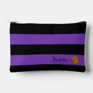 Lila und schwarze Halloween Streifen Druckknopfbeu Zubehörtasche