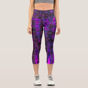 Lila und schwarze hintere Atomwellen Capri Leggings