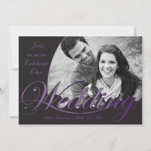 Lila und schwarze Hochzeits-Einladungen Einladung (Vorderseite)