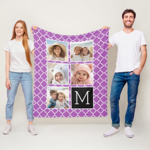 Lila und schwarze Instagram 5-Foto-Collage Monogra Fleecedecke