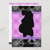 Lila und schwarze Karierte Kinderdusche Einladung (Vorne/Hinten)
