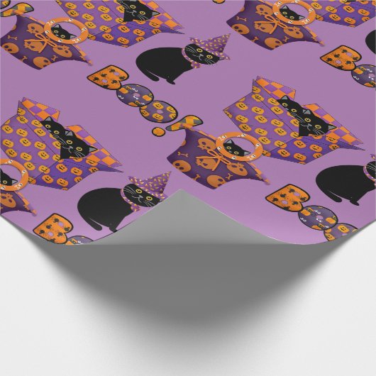 Lila und schwarze Katze/Halloween-Bootskraft oder Geschenkpapier (Ecke)