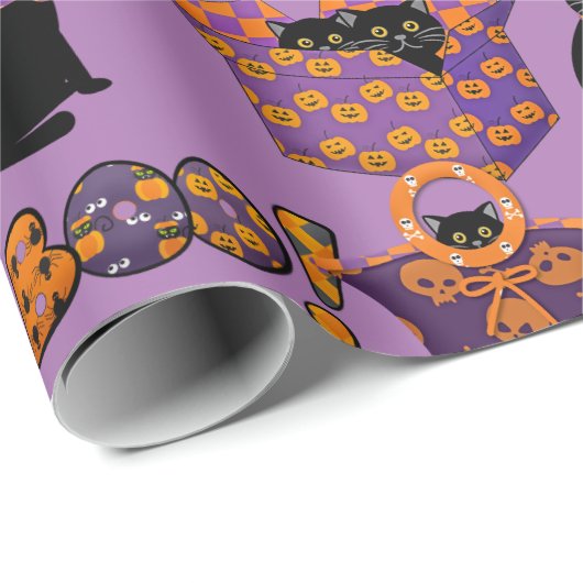 Lila und schwarze Katze/Halloween-Bootskraft oder Geschenkpapier (Rolleneckpunkt)