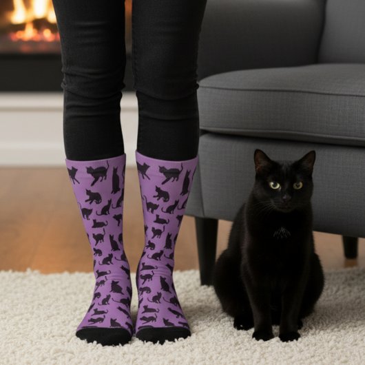 Lila und schwarze Katzen Socken