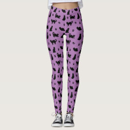Lila und schwarze Katzen- und Pawprinzen Leggings