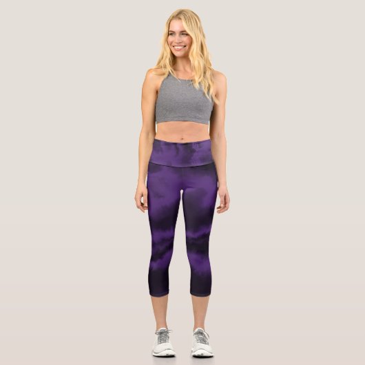 Lila und schwarze Krawatte die Capri Leggings (Vorderseite)
