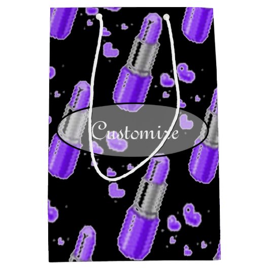 Lila und schwarze Lipstick-Lover-Geschenktasche Mittlere Geschenktüte (Vorderseite)