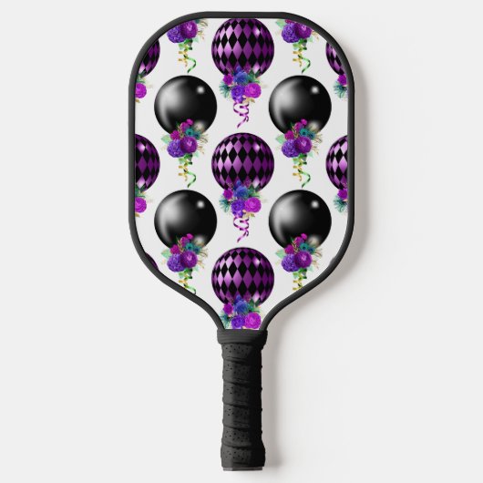 LILA UND SCHWARZE MARDI GRAS BALLOONS BLUME TASSEL PICKLEBALL SCHLÄGER (Vorderseite)