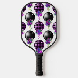 LILA UND SCHWARZE MARDI GRAS BALLOONS BLUME TASSEL PICKLEBALL SCHLÄGER