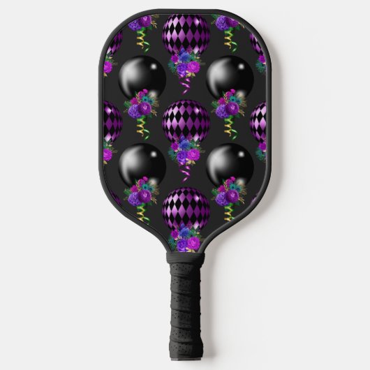 LILA UND SCHWARZE MARDI GRAS BALLOONS BLUME TASSEL PICKLEBALL SCHLÄGER (Vorderseite)
