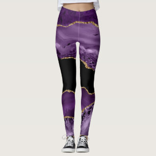 Lila und schwarze Marmormatte und Gold-Glitzer Leggings