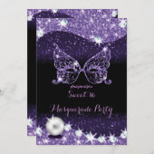 lila und schwarze Maskerade süß 16 Glitzer Einladung (Vorne/Hinten)