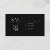 Lila und schwarze monogramm minimales modernes Bus Telefonnummerkarte (Rückseite)