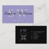Lila und schwarze monogramm minimales modernes Bus Telefonnummerkarte (Vorne/Hinten)