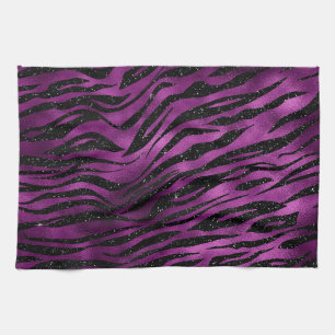 Lila und schwarze Ombre-Glamour-Glitter-Tigerstrei Geschirrtuch