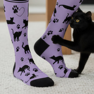 Lila und schwarze Personalisierte Cat Lover Socken