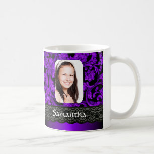 Lila und schwarze personalisierte Fotovorlage Kaffeetasse