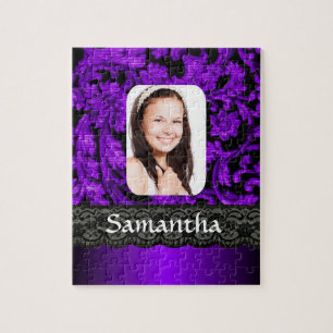 Lila und schwarze personalisierte Fotovorlage Puzzle
