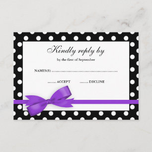 Lila und schwarze Polka Dot Bow UAWG RSVP Karte