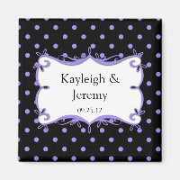 Lila und schwarze Polka Dots Save the Date Magn