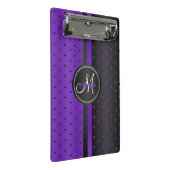 Lila und schwarze Polka-Punkte - Monogramm Mini Klemmbrett (Schrägansicht)