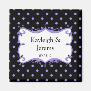 Lila und schwarze Polka-Punkte Save the Date Magn Magnet