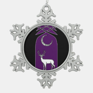 Lila und schwarze Rotwild in der Waldceltic-Kunst Schneeflocken Zinn-Ornament