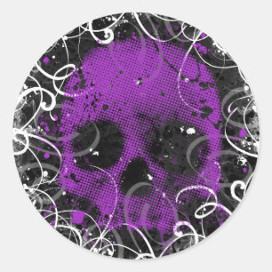 Lila und schwarze Schädel-Aufkleber Runder Aufkleber