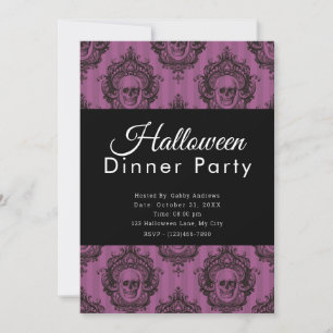 Lila und schwarze Skulpturen Halloween Abendessen Einladung