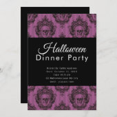 Lila und schwarze Skulpturen Halloween Abendessen Einladung (Vorne/Hinten)
